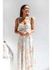 V Neck Strap Printingt Dress Lace Up Knee Length Dress Elegant Sleeveless Dresses  Causal Women Dress