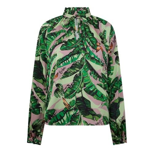 Biba Womens/Ladies Banana Leaf Satin Ruffle Neck Blouse