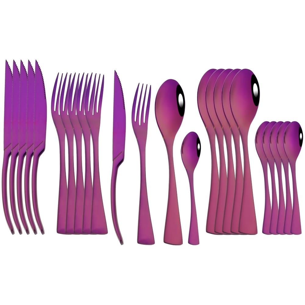 24Pcs Shiny Black Dinnerware Set Steak Knife Fork Coffee Spoon Cutlery Set Stainless Steel Tableware Western Kitchen Flatware