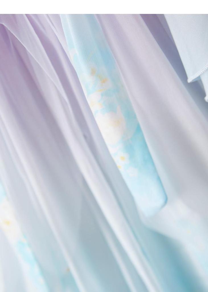 Girls' Long Sleeve Hanfu Performance Dress with Mesh Skirt - Summer Style