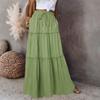 Women's Fashion Color Elastic Waist Skirt Loose Casual High Waist Tie Long Skirt