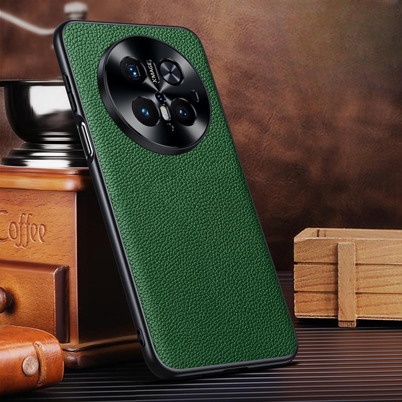 Suitable for Huawei Mate70pro Mobile Phone Case Leather Lychee Pattern M70 Lens Full-package Anti-fall Fashion Men's Genuine Leather Case