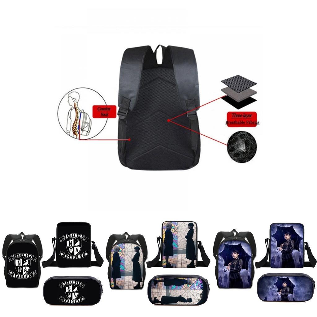 3pcs Wednesday The Adams Family Backpack+shoulder Bag+pencil Case Set Kids Gift