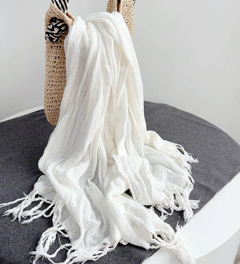 Popular Flax Plant Dyed White Scarf Summer Sunscreen Silk Silk Scarf Solid Color Cotton And Linen Shawl