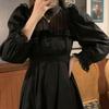 Autumn Gothic Black Lace Dress Women Casual Elegant Party Midi Ruffle Long Sleeve Dress Emo Y2k Goth Clothes