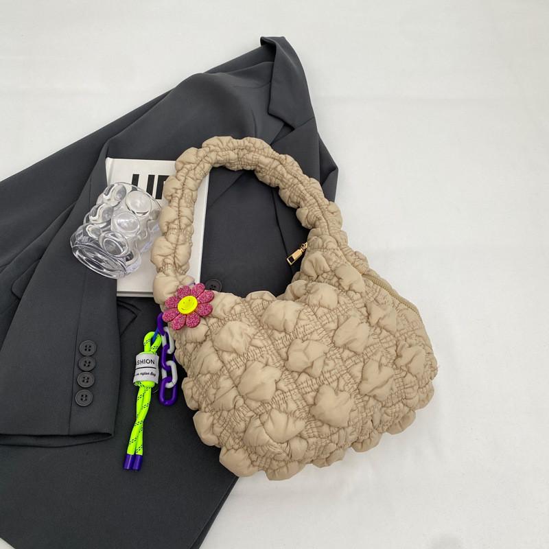Ielgy Pleated Cloud Bag Trendy Bubble Dumpling Bag Quilted One-Shoulder Fashion Casual Underarm Bag