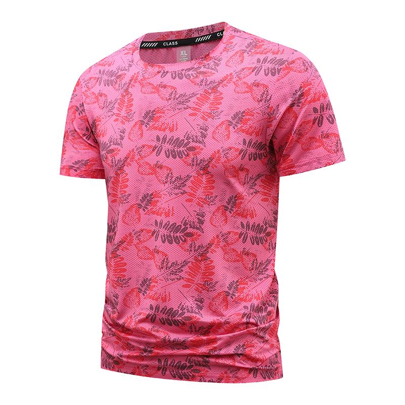 Large size ice silk T-shirt men's quick-drying casual sports printed round neck short-sleeved top