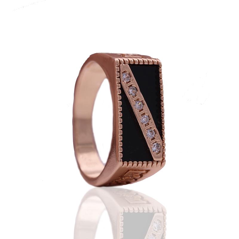 PATAYA Roségoldfarbene, eingelegte weiße künstliche Zirkonia-Ringe mit schwarzem Ölgemälde