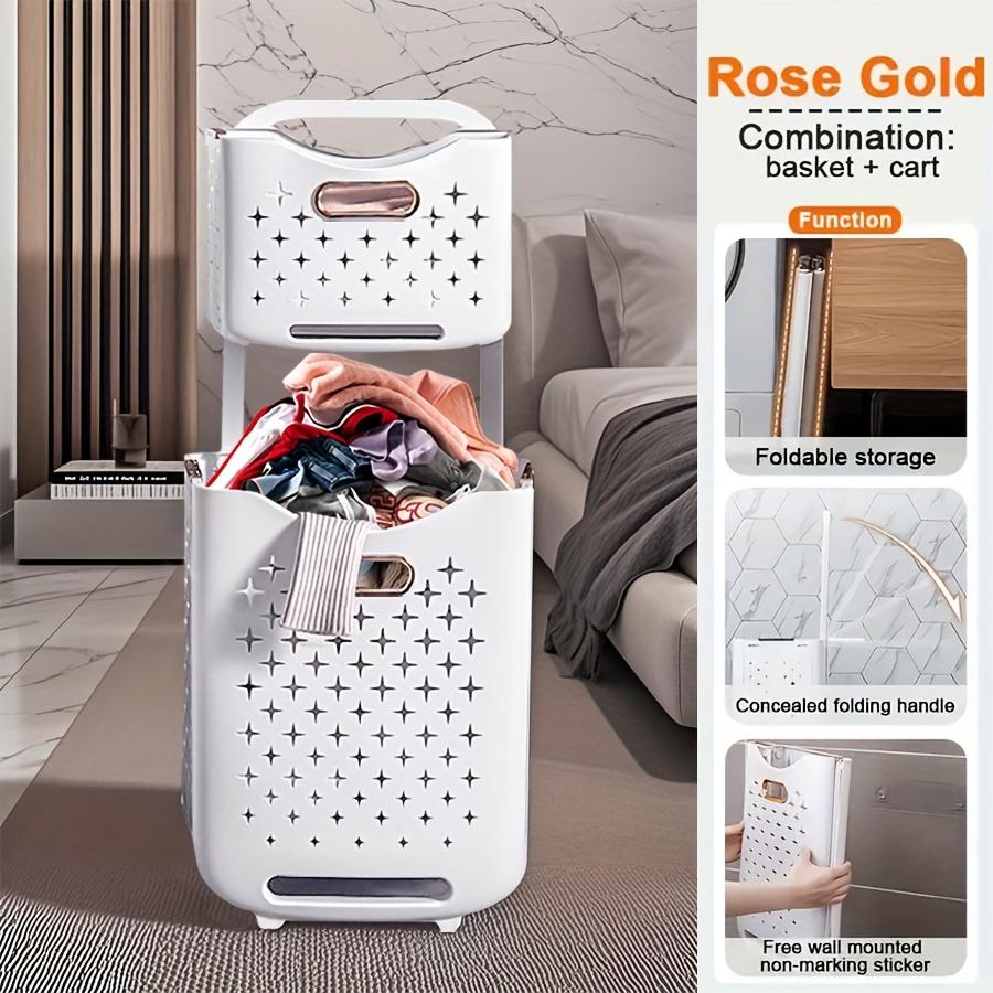 

Складная корзина для хранения на колесиках - Вентилируемая конструкция, Настенный монтаж, Компактный органайзер, Подходит для ванных комнат, прачечных, спален, кладовых 75*34.5*26cm золотой