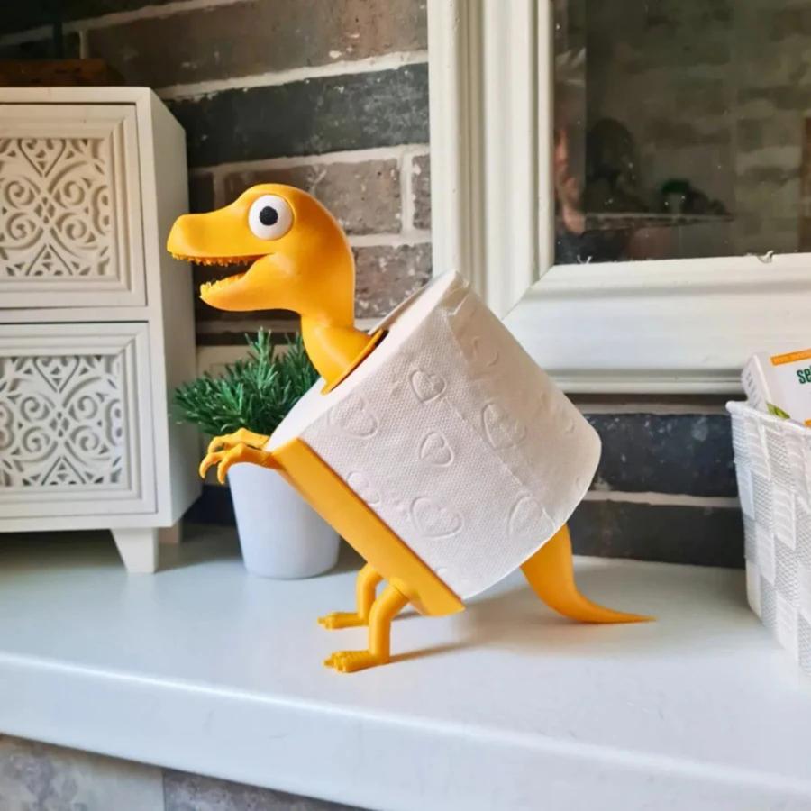 

Напечатанный на 3D-принтере держатель для туалетной бумаги в виде динозавра - Мультяшная подставка для бумажных полотенец из PLA, Прочный и практичный держатель для салфеток для кухни/ванной комнаты жёлтый