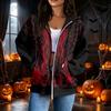 Damen Stilvolles Lässiges Langarm Reißverschluss Kapuzenpullover mit Halloween-Print