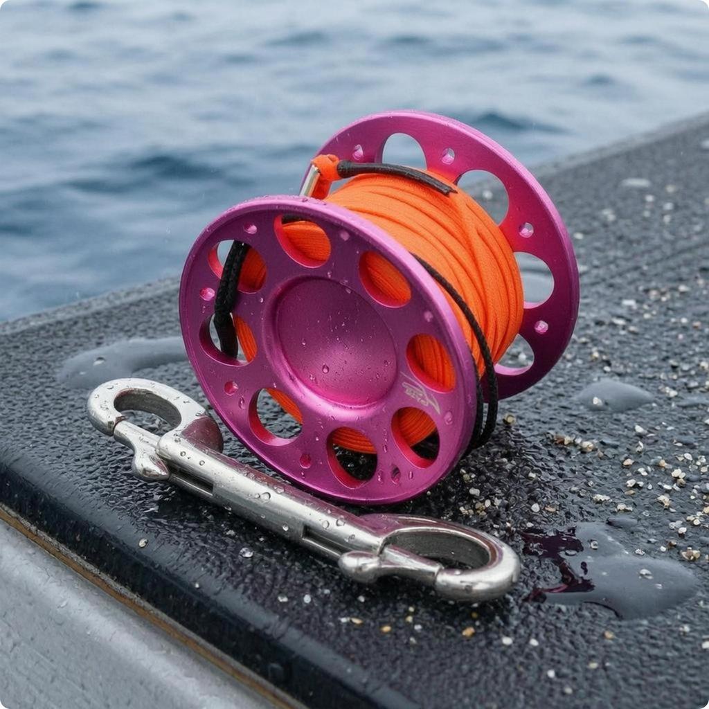 Diving Finger Spool Reel DoubleEnded Snap Hook SMB Line Perforated Aluminum 15M