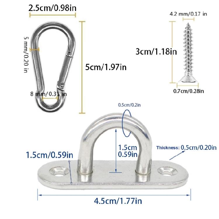 Marine Grade Stainless Metal Eye  Plate Hook Set Secure Yoga Fixation Plate Long Buckles for Yoga & Hammock Installation