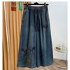 DIMANAF 2026 Autumn Winter New Plus Size Women Jeans Elastic Waist Embroidery Floral Long Pants Loose Casual Denim Cotton Trousers Vintage