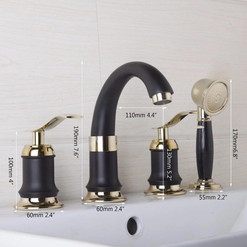 Double Handles Black Golden-Plated 4 Bathroom Wash Basin Faucet Sink Brass Vessel Bathtub Torneira Tap Mixer Faucet White