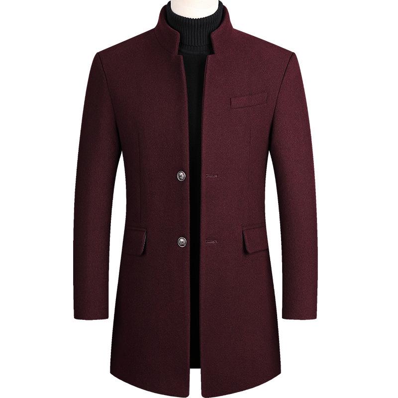 Men's Mid-Length Woolen Overcoat with Cotton Padding
