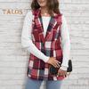 Fall Spring Women Vest Coat Plaid Printing Turn Down Collar Sleeveless Button Down Warm Mid Length Retro Waistcoat Daily Wear Jacket