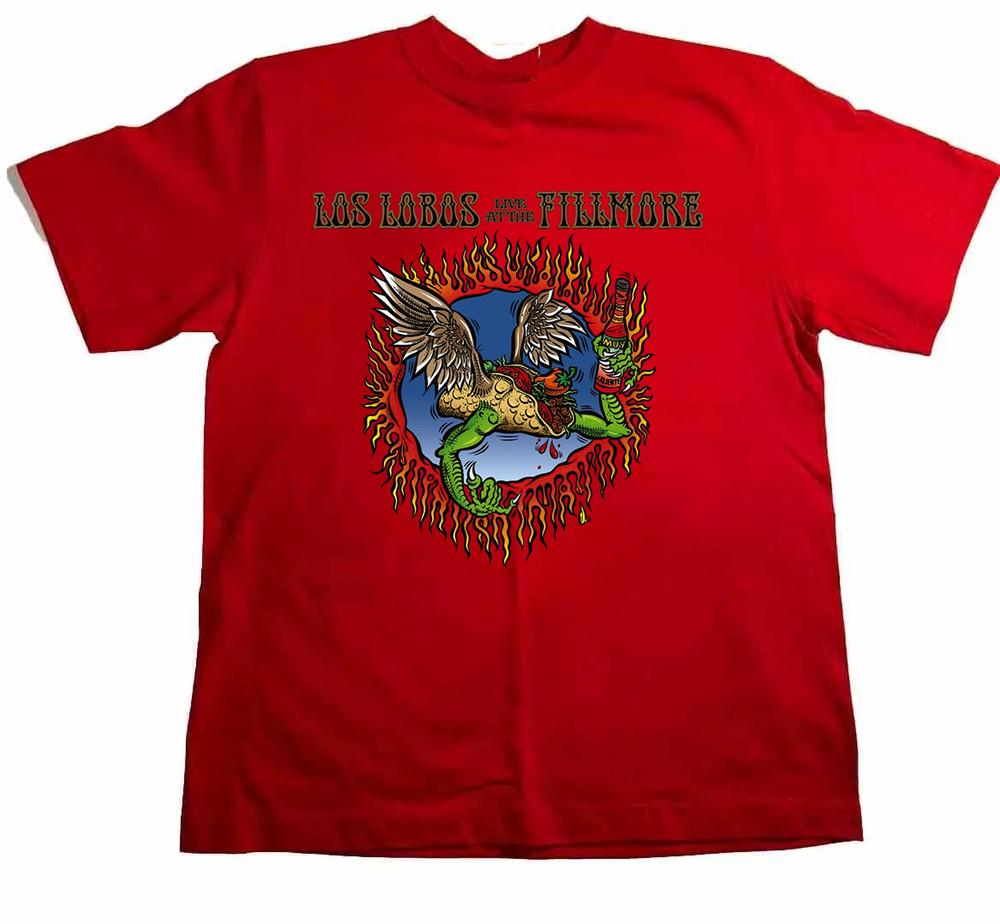 Футболка с принтом Los Lobos Band Live at the Fillmore, красная, хлопок, все размеры S-5XL, унисекс XXL