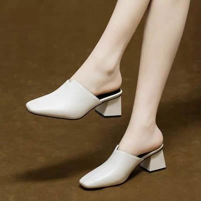 Fashion Women's Slippers and Ladies Sandals Outside Shoes Mules Heeled Off White Slides On Promotion Korea Style Elegant Fashionable Pvc