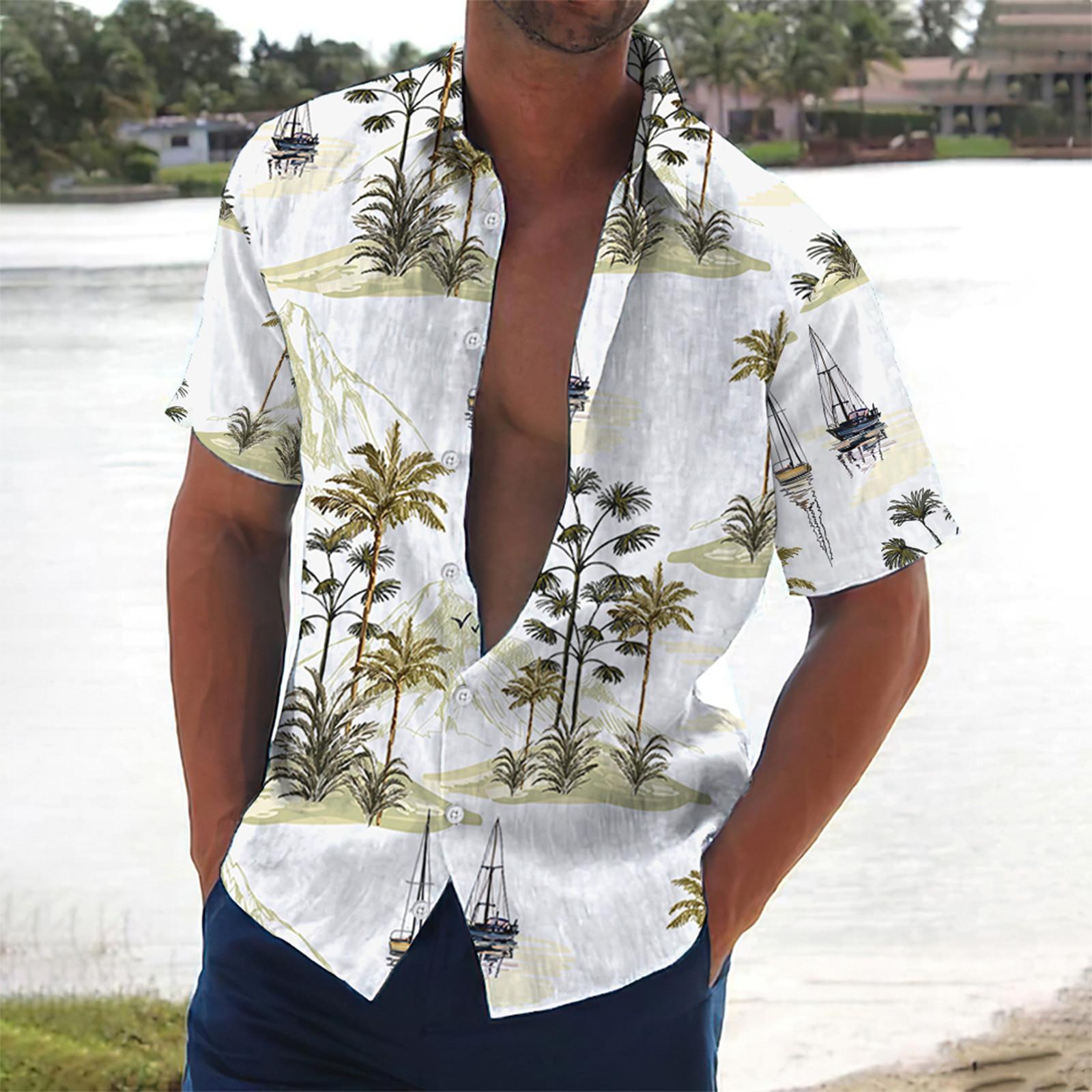 

Гавайская рубашка для мужчин, мужские винтажные рубашки для боулинга на пуговицах, летняя пляжная рубашка с коротким рукавом XL жёлтый