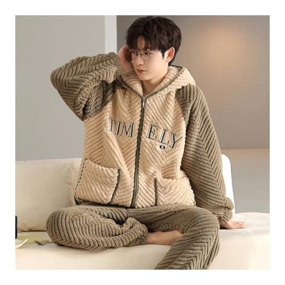 [D.IIZOO] Pair Pajamas, Winter, Women's, Men's, Long Sleeve, Room Wear, Couple's Pajamas, Matching Look, Thick, Fluffy, Top and Bottom Set, Open