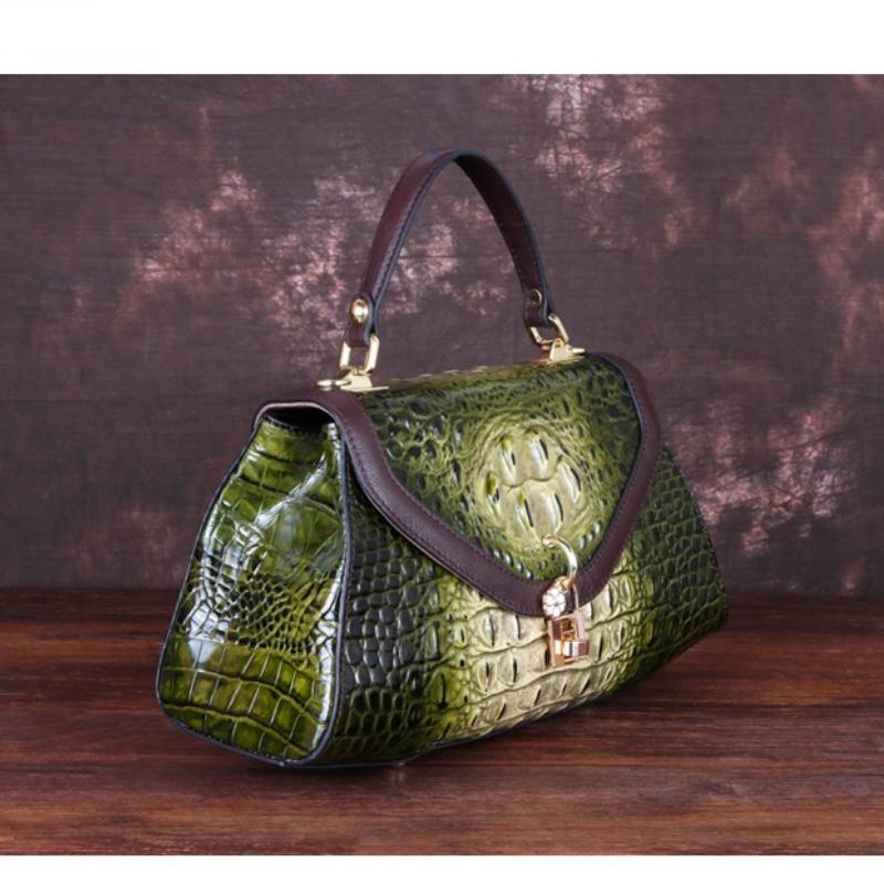 Johnature Retro Alligator Pattern Genuine Leather Women Handbags Leisure Cowhide Large Capacity Shoulder&crossbody Bags