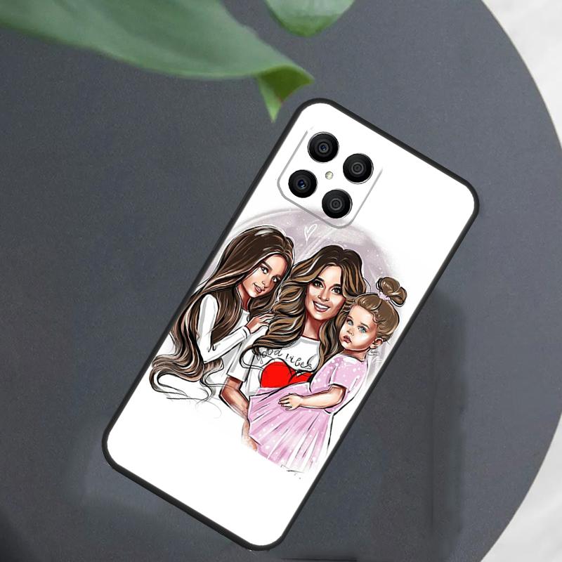 Black Brown Hair Baby Mom Girl Son For Honor Magic 7 Lite 6 5 8 Pro Case For Honor 200 400 70 90 X8c X8b X9a X9b X9c X9d Win RT