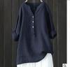 Women's Summer Solid Color Loose Plus Size Shirt Mid-length Buttons V-neck Comfortable Blouse