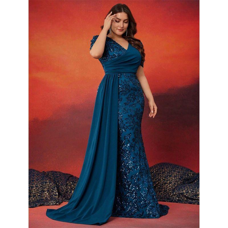 Plus-Size Formal Dress, Long Gown, Post-Party Evening Wear, Cocktail Dress for Plus-Size Women, Big Party Dress
