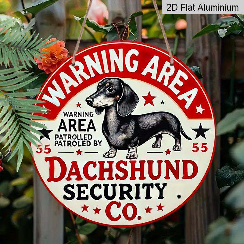 2D Flat, 1pc Aluminum Sign Decor, Retro "Be Careful with Sausage Dogs" Sign, 7.87in Decorative Wall Art Plaque with Red Border, Playful Sausage Dog