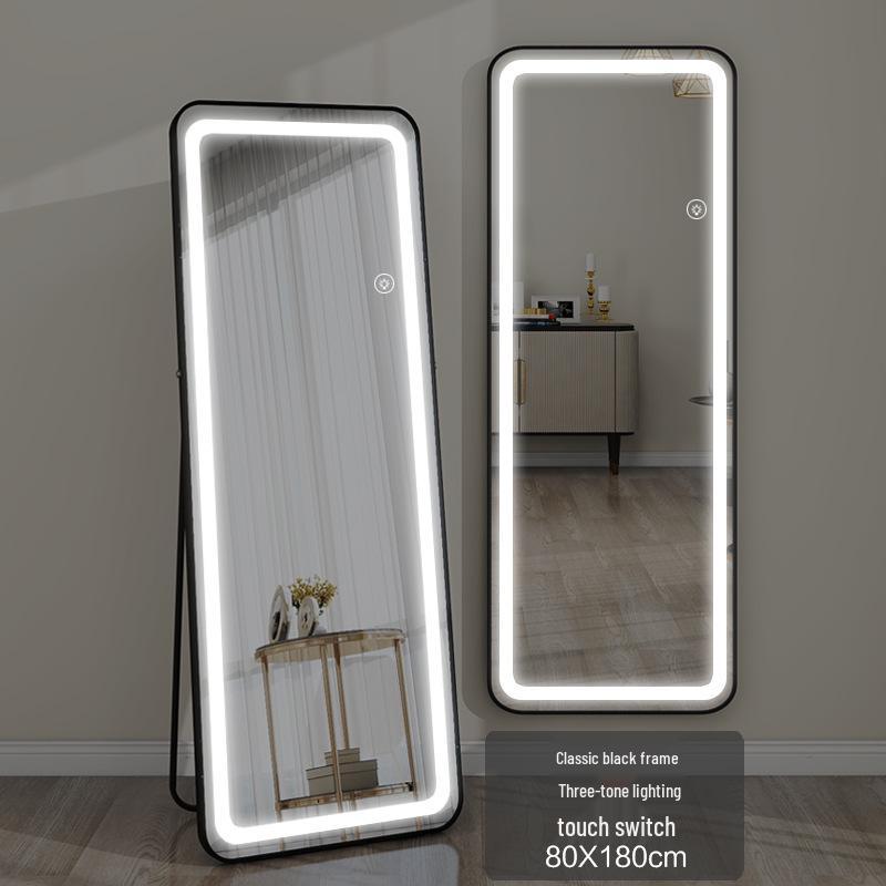LED Wall-Mounted Full-Length Dressing Mirror with Touch Sensor for Bedroom