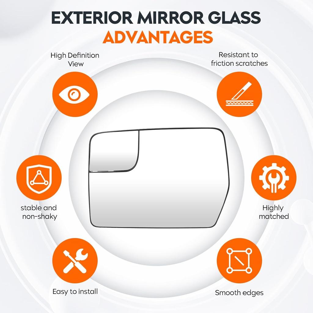 Youxmoto Driver Left Side Heated Mirrors Glass Replacement, Fit For Ford F150 2011 2012 2013 2014 Side View Mirror Glass With Rear Holder, Fit For