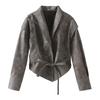 Spring 2025 Women's Retro Shawl Collar Leather Jacket with Belt - European & American Style
