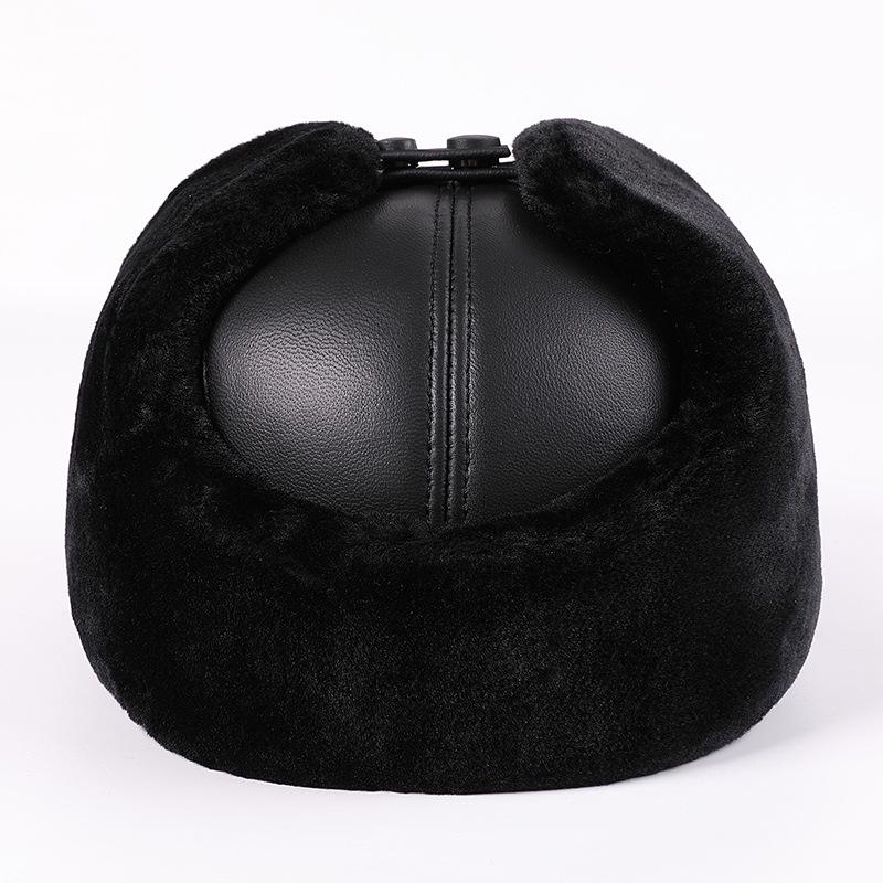 Men's Winter Genuine Leather Lei Feng Hat - Warm Duckbill Cowhide Cap for Elderly