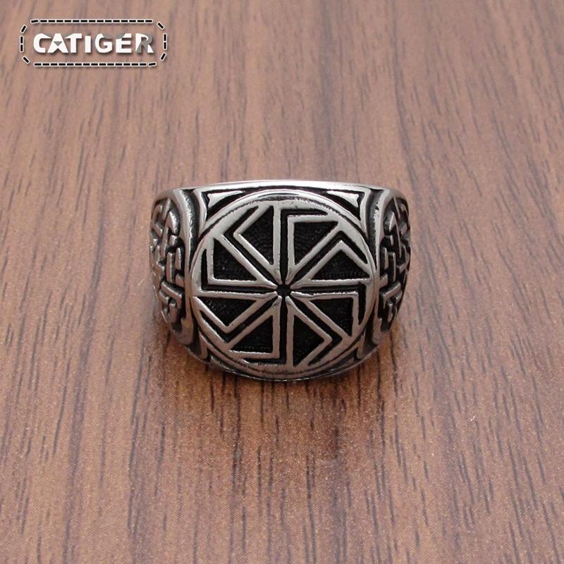 Punk 316L Stainless Steel Vikings Slavic Wheel Amulet Ring Scandinavian Runic Vikings Rings Jewelry