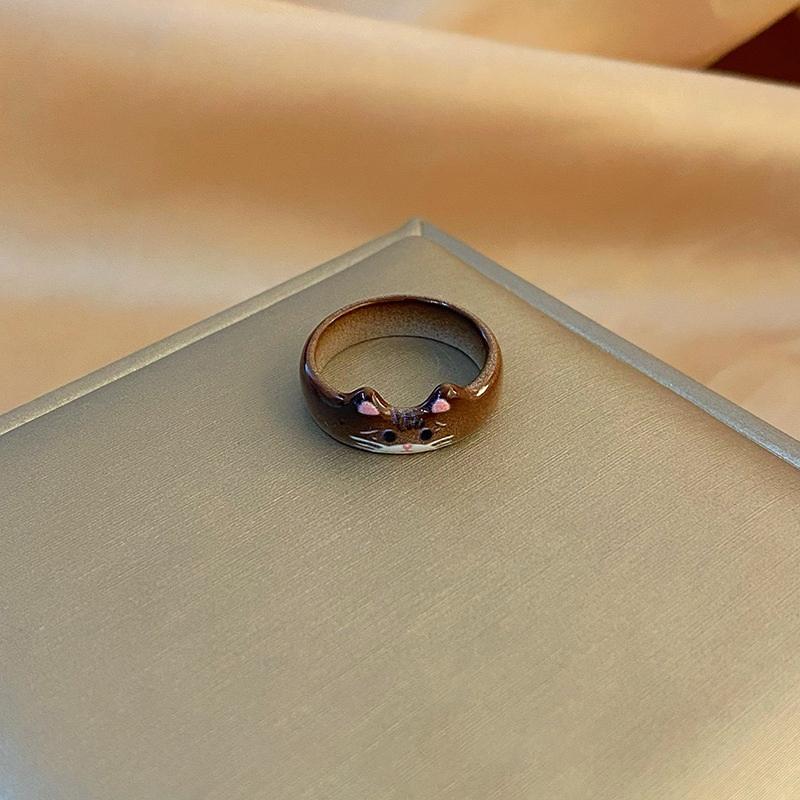 Fashionable Creative Cute Cat Drop Glaze Women'S Ring Valentine'S Day Year Gift