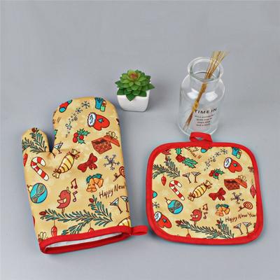 Kitchen Mat Oven Baking Specific Christmas 2pcs/set Baking Anti-Hot Gloves Pad Oven Mitt
