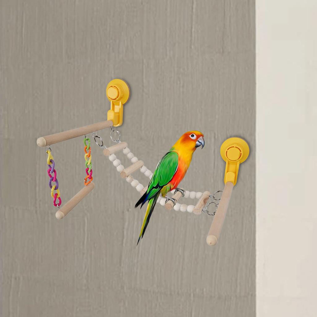 Suction Cup Wood Parrot Stand Hanging Bird Toy Window Shower Perch Toy for Budgie Bluebirds Hummingbird Bird Supplies