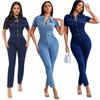 3552 New Arrival Amazon European and American Sexy Silm Fashion Tight Denim Jumpsuit Women Denim