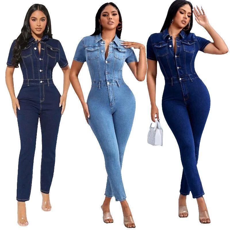 3552 New Arrival Amazon European and American Sexy Silm Fashion Tight Denim Jumpsuit Women Denim