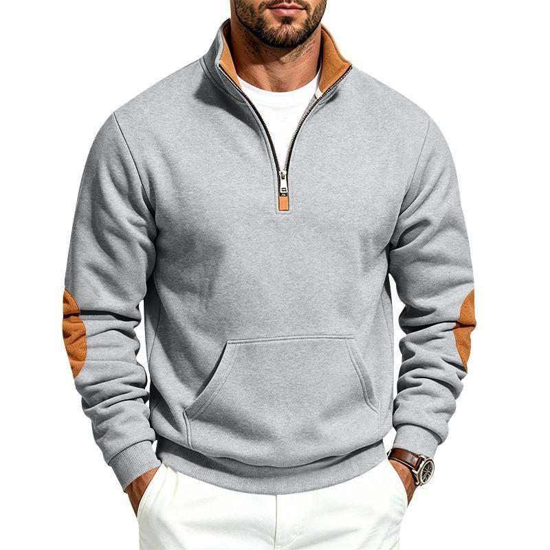 Men's Fleece Lined Color Block Zip Up Stand Collar Sweatshirt.