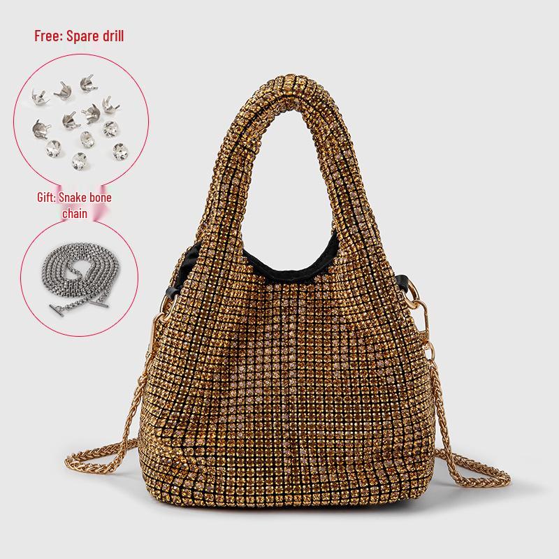 Women's 2025 Fashion Diamond-Studded Chain Evening Bag - Handheld, Shoulder, and Crossbody Bucket Style