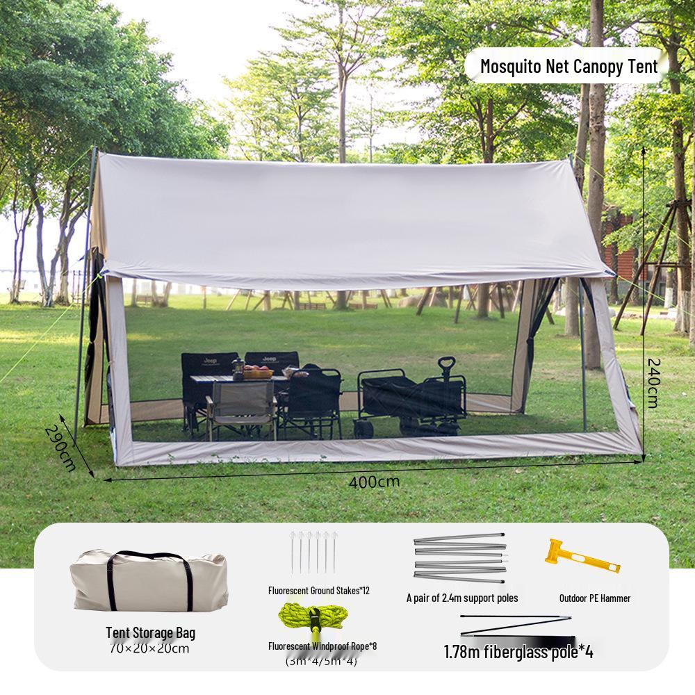 

8-12 Person Portable Outdoor Mesh Canopy Tent with Mosquito Net, Sun & Rain Protection for Camping and Beach. 400x290x240 cm