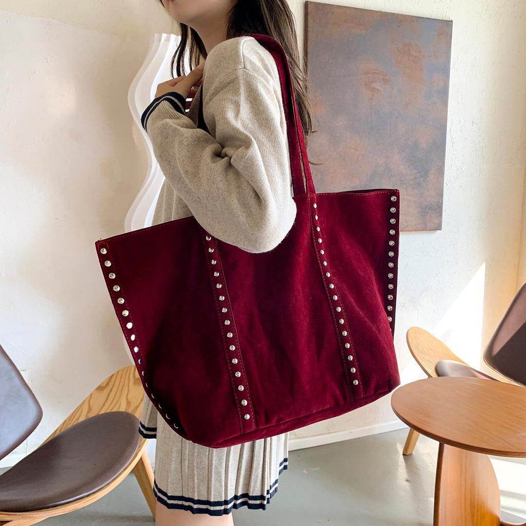 Retro Rivet Soft Surface Large Women's Tote Handbag