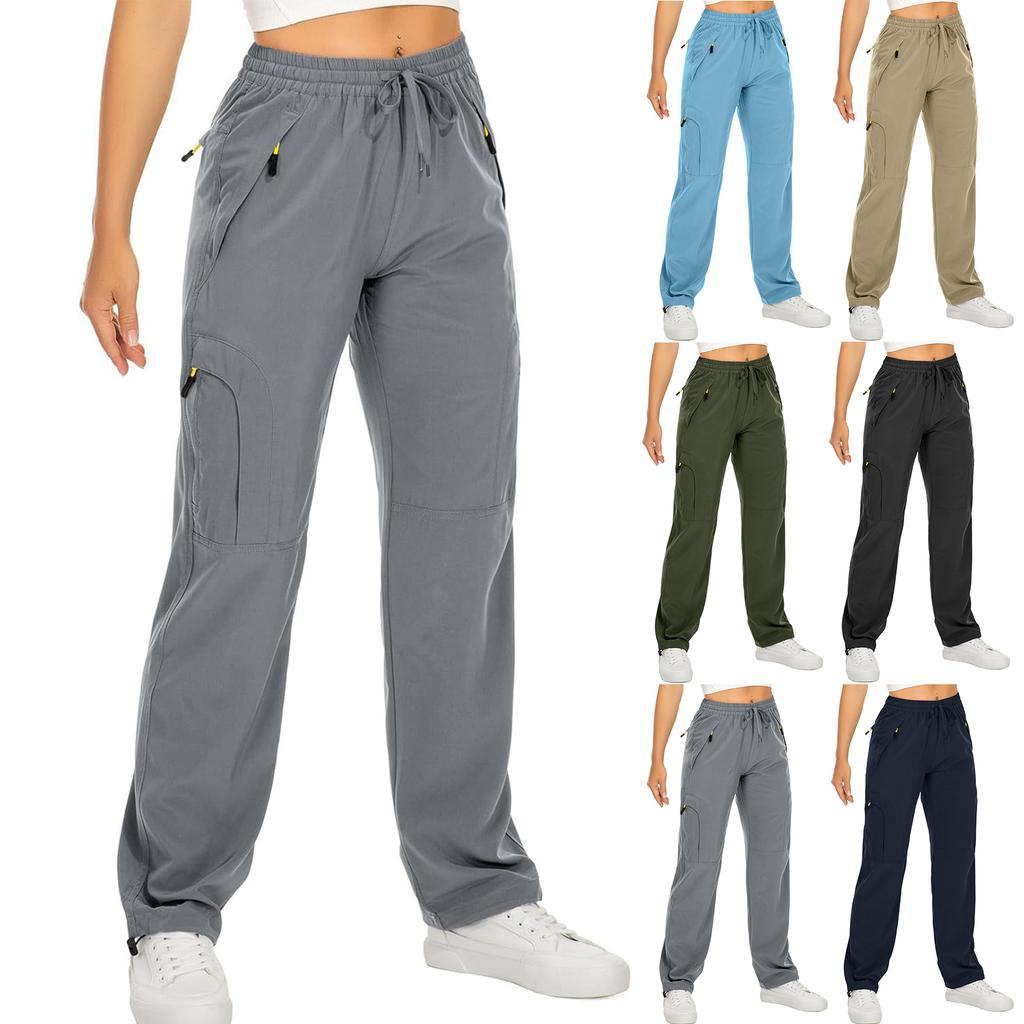 Women's Hiking Pants Waterproof Sweatpant Elastic Waist Zipper Multi-Pocket Casual Sports Trouser