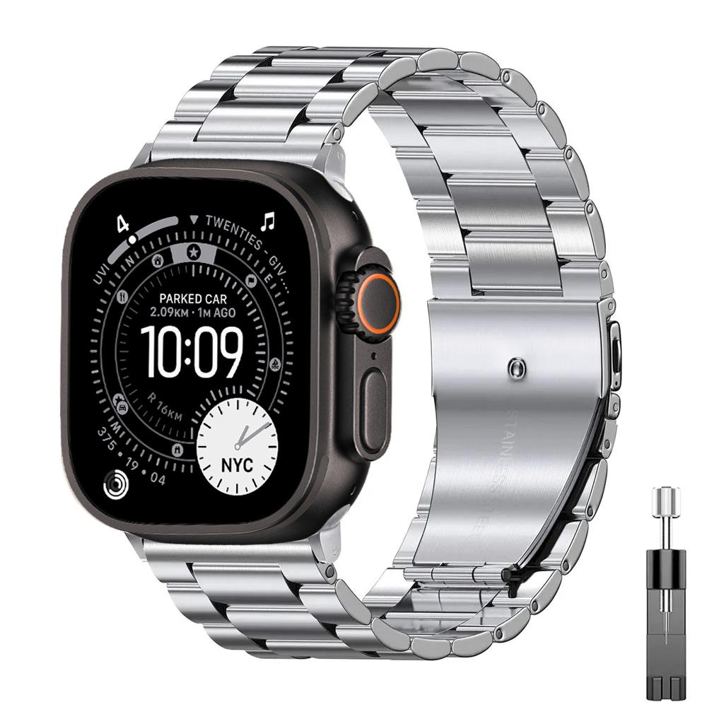 

Stainless Steel Strap For Apple Watch Ultra 3 Band 49mm 46mm 42mm Men Metal Bracelet correas iwatch Series 11/SE 3 40mm 44mm Ultra 3 49MM серебряный
