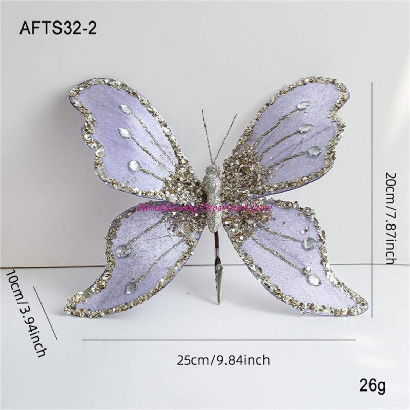 Glittering Foam Cloth Butterfly Ornament 25Cm Length Design Festival Party Home Decoration Christmas Tree Accessories