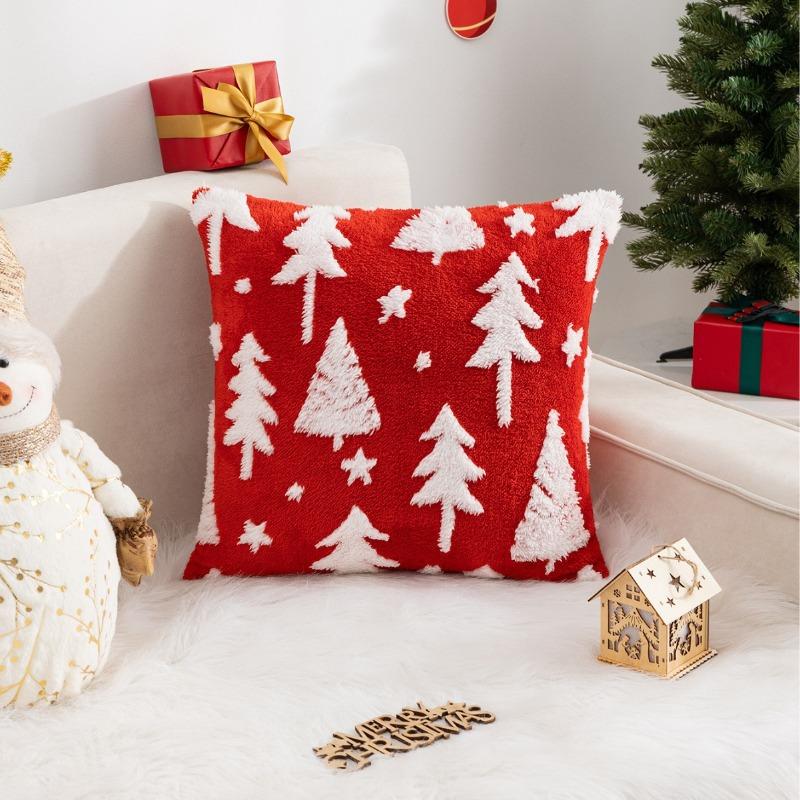 New Cushion Cover Without Core Jacquard Christmas Tree Reindeer Pillow Cover For Holiday Decoration Comfortable And Breathable