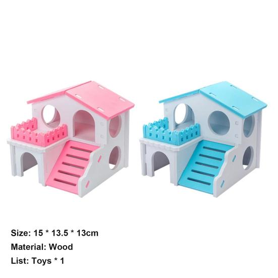 Yousheng Hamster House Ventilated Design Double Layers Wooden Hamster Hideout Accessories Toy for Guinea-pig