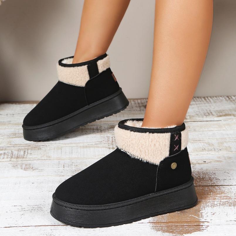 Foreign Trade New Large Size Velvet Warm Thick-soled Snow Boots Women's Cross-border Rivets and Foot Color Matching Short Tube Thickened Cotton Shoes